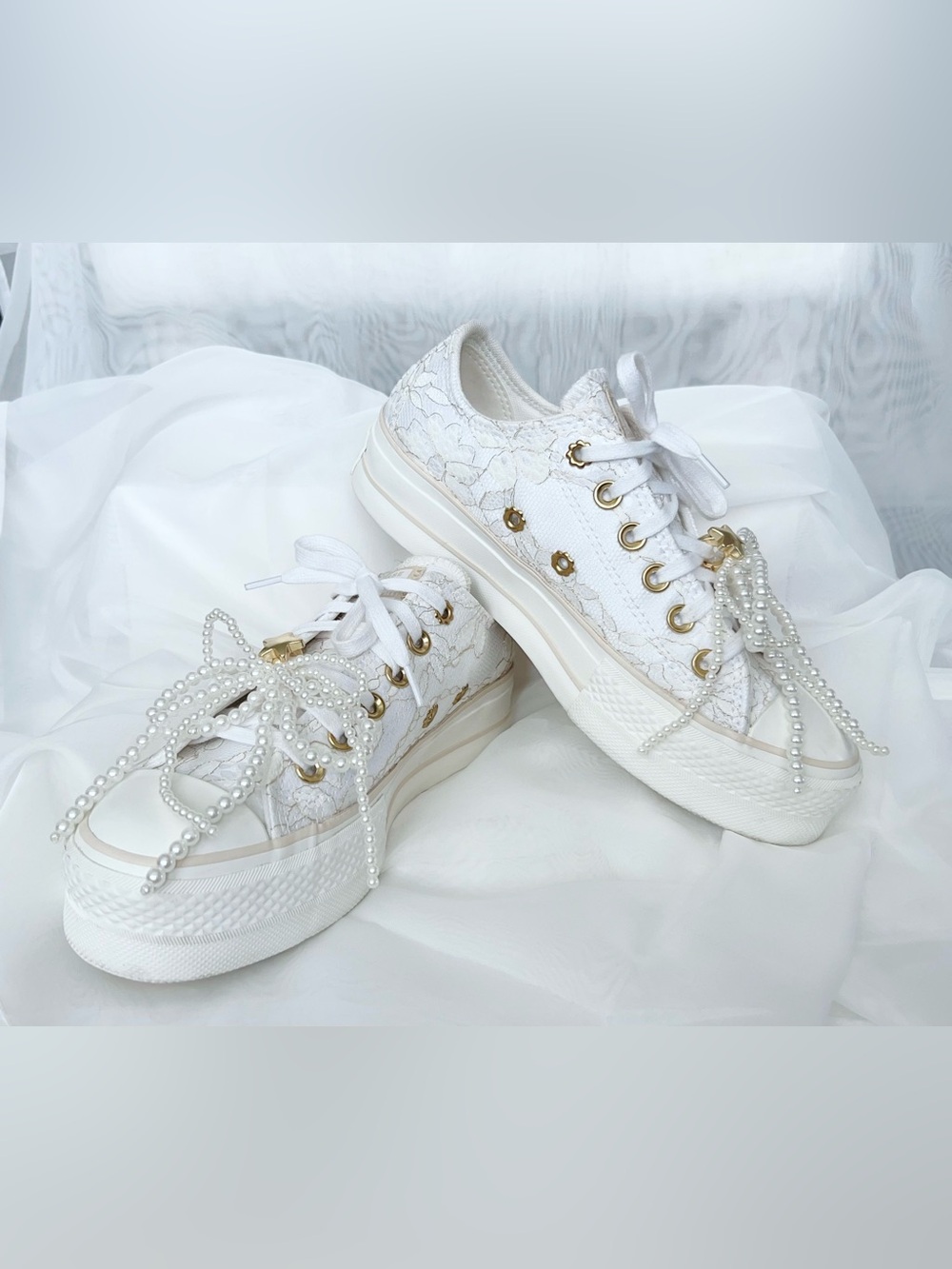 Converse Chuck Taylor Platform Pearls Lace Shoes Wedding/Party Sneaker A15197C